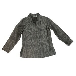 Chico's Design Black & Gray Button Down Top Abstract Print Blouse Size 0 (S)